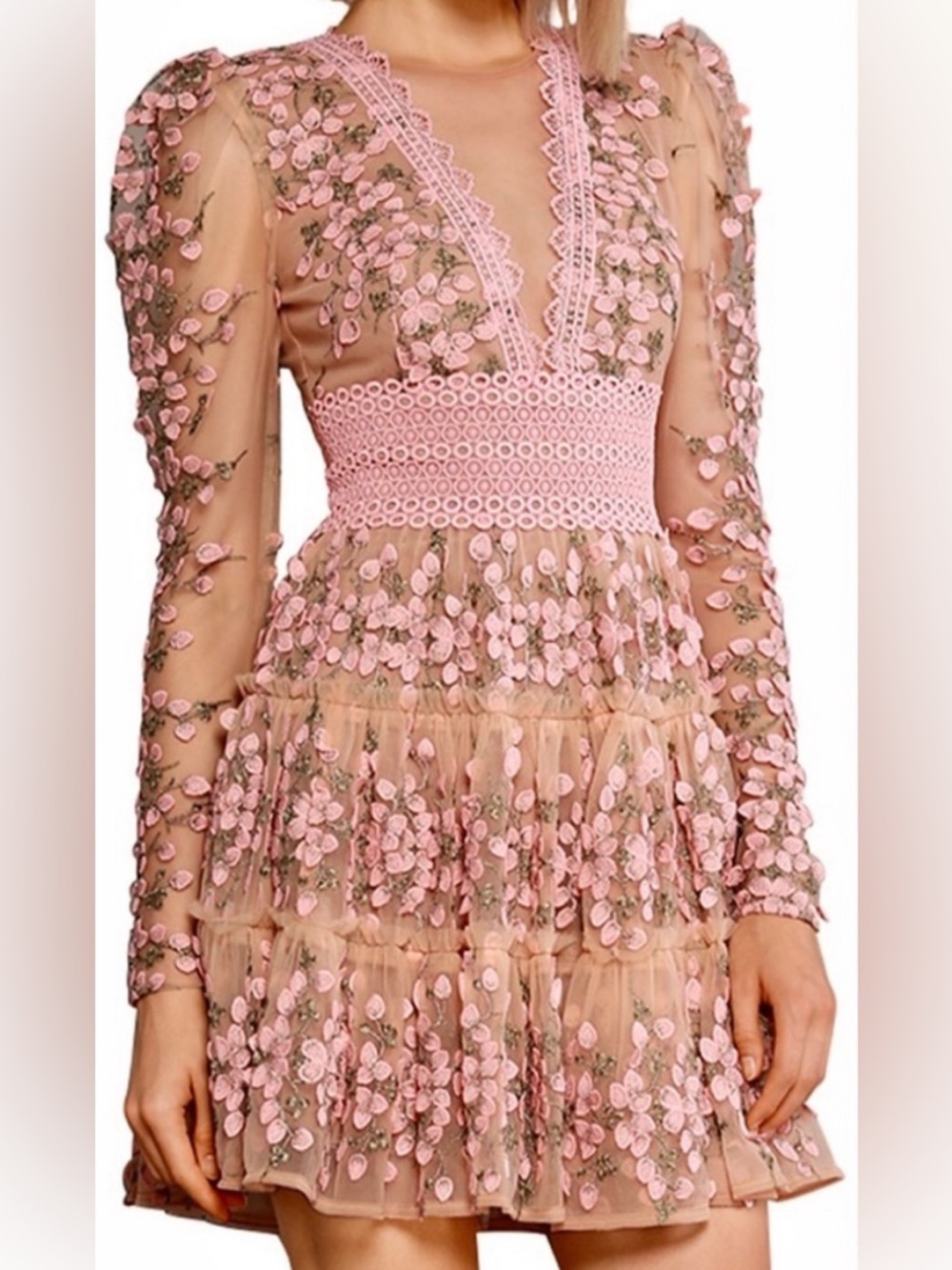Bronx and Banco Pink Embroidered Mesh Dress